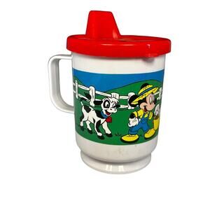 Vintage Disney Mickey/ Minnie Mouse Sippy Cup - 1980s Plastic Training Mug